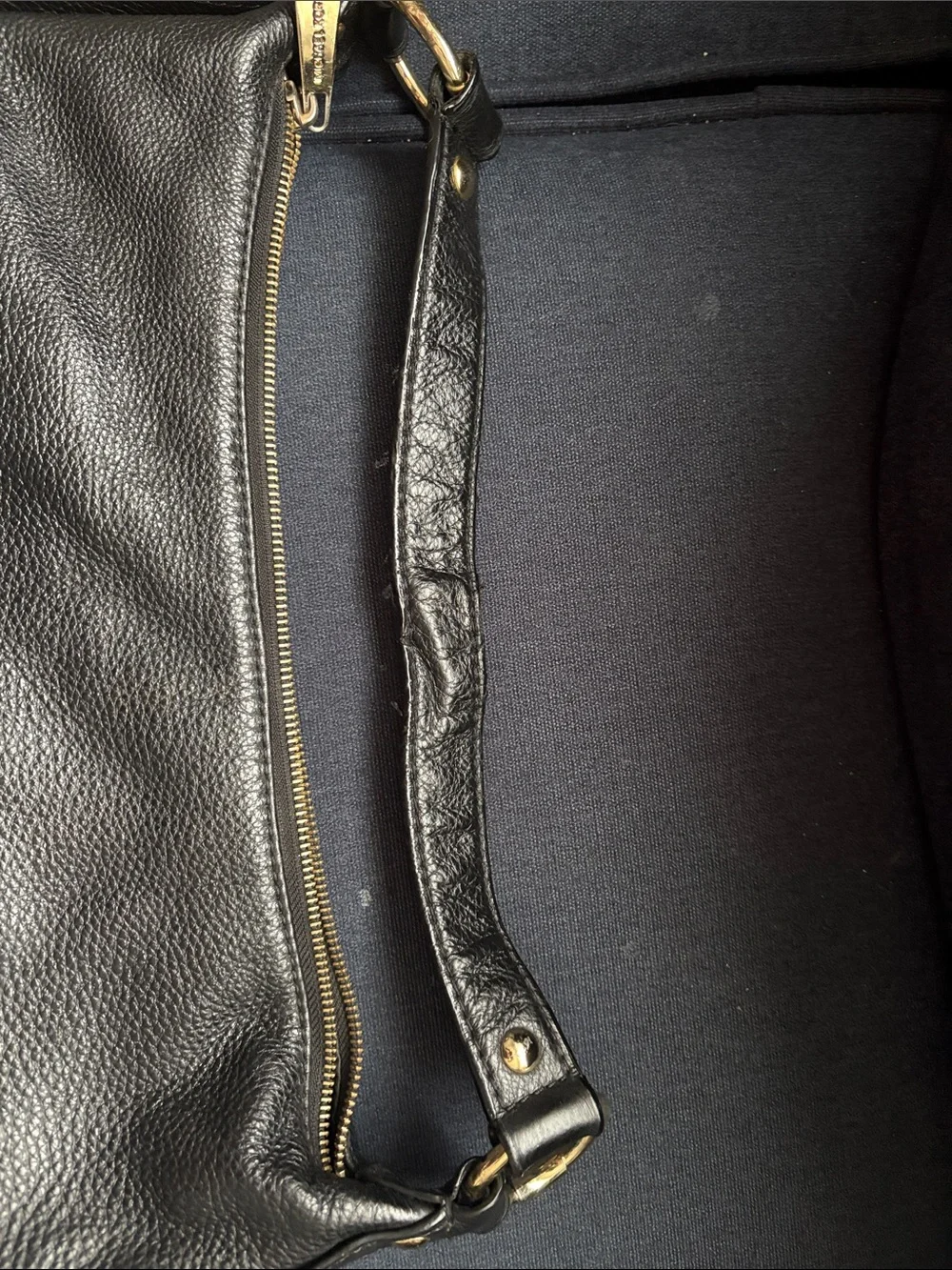 Michael Kors Black Pebbled Leather Shoulder Bag with Gold MK Logo